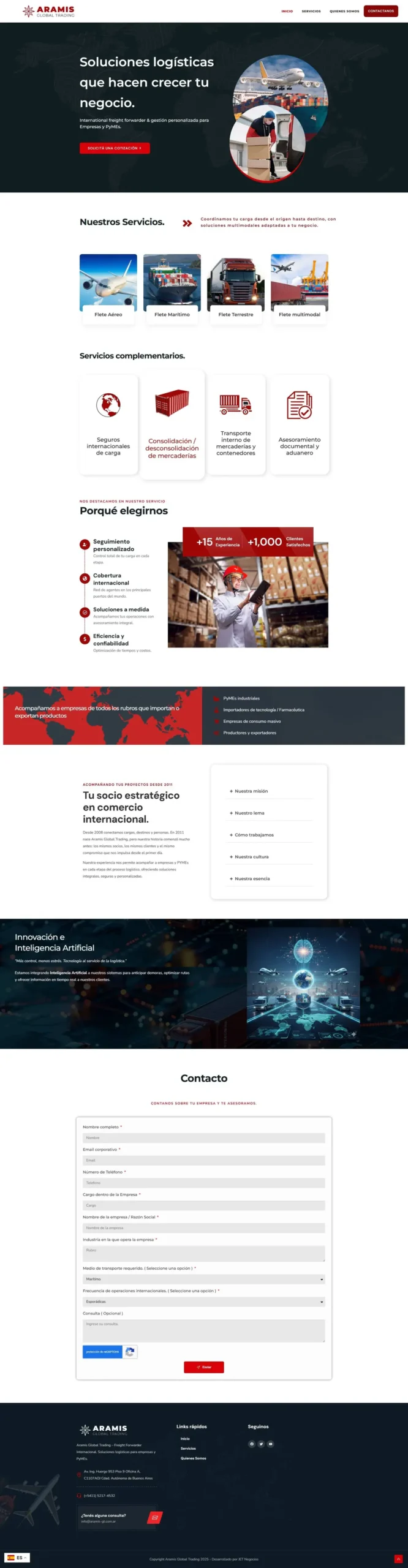 Captura del sitio web de Aramis