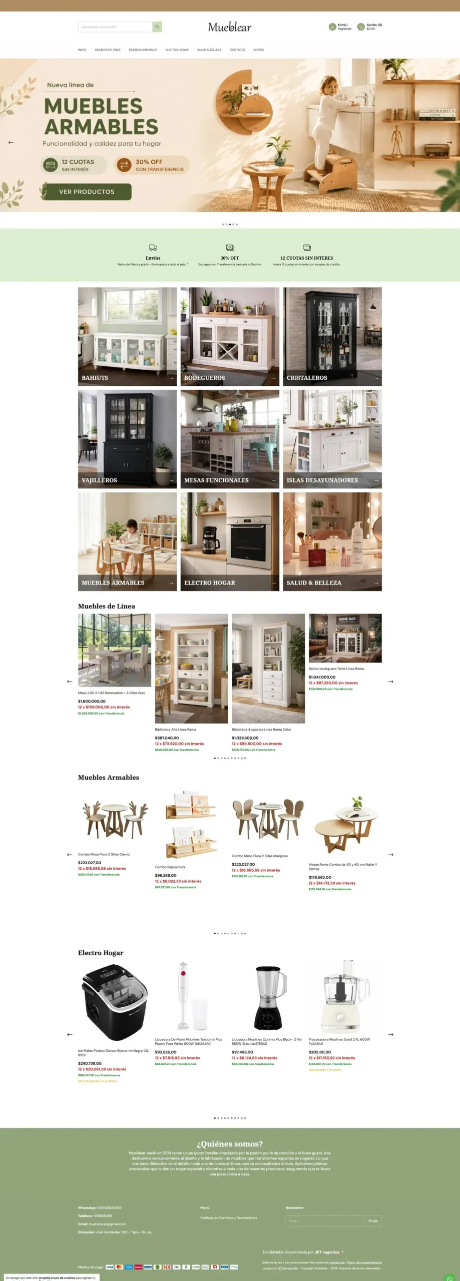 Captura de la tienda online de Mueblear