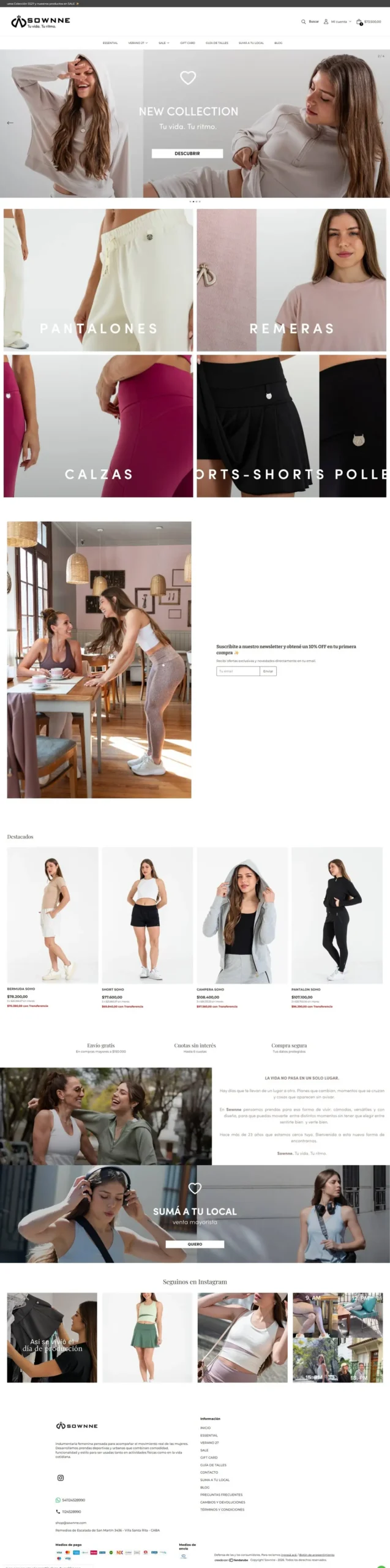 Captura de la tienda online de Sownne